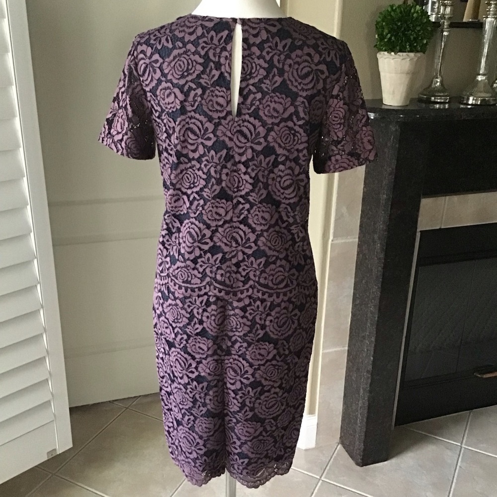 Ann Taylor Floral Lace Overlay Dress SZ 2/XS Navy Lavender 2-PC Top Skirt NEW - Picture 3 of 15